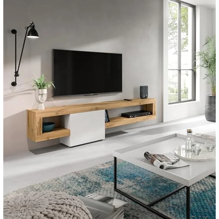Xonox Lowboard, Weiß, Holzwerkstoff mit Push-to-Open-Technologie, 190x51x30 cm, ideal für Wohnzimmer – Bild 6