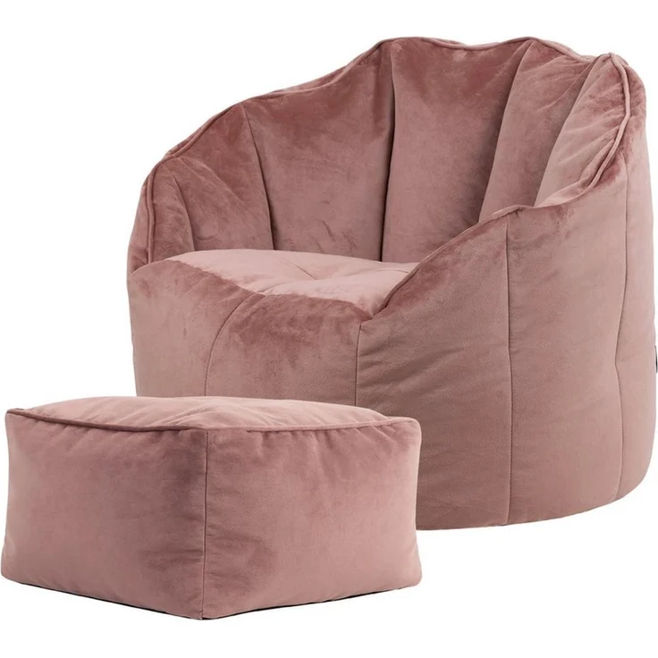 Icon Sitzsack-Sessel „Sirena“, Samt, Plüsch XL Sitzsack Erwachsene mit Füllung für das Wohnzimmer, Groß Indoor Sitzsäcke (Rosa, Sitzsack + Hocker)