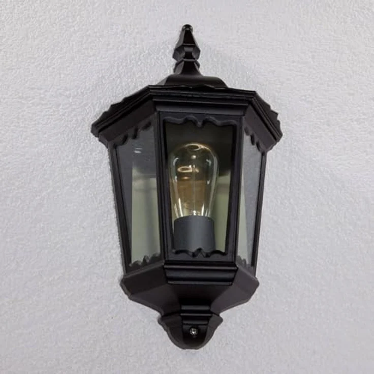 Lindby Lieva Wandleuchte außen, spritzwassergeschützt, Retro-Vintage Antik, Schwarz, Aluminium, 1-flammig E27, IP44 für Terrasse, Garten und Balkon – Bild 5