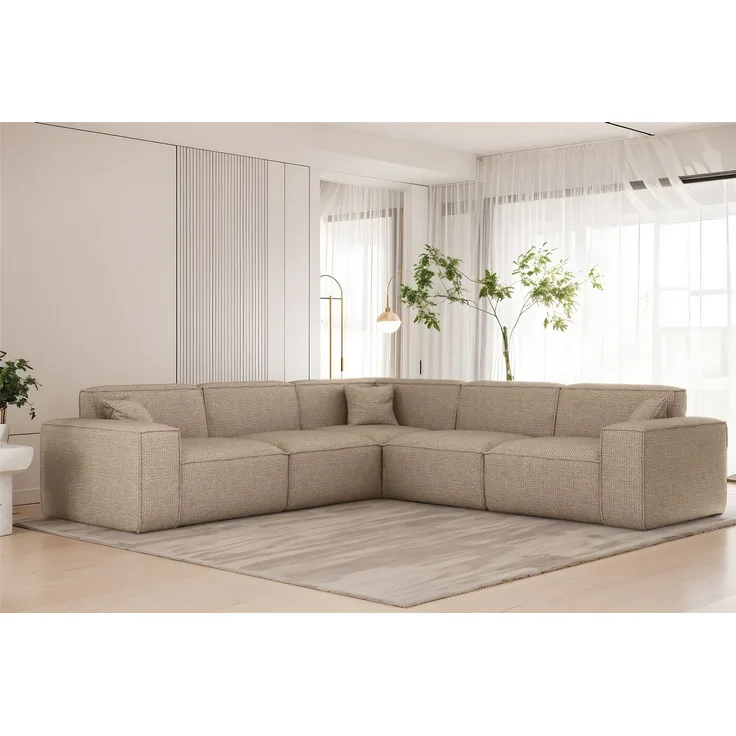 Ecksofa Designersofa CELES PREMIUM in Stoff Artico Beige Seite Universal