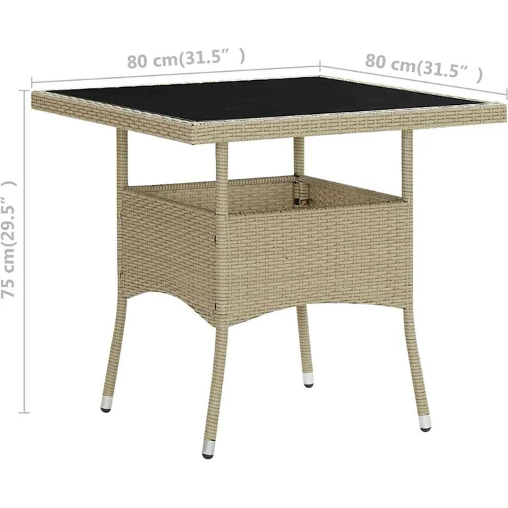 Gartentisch, Esstisch, Küchentisch Beige Poly Rattan und Glas – Bild 5