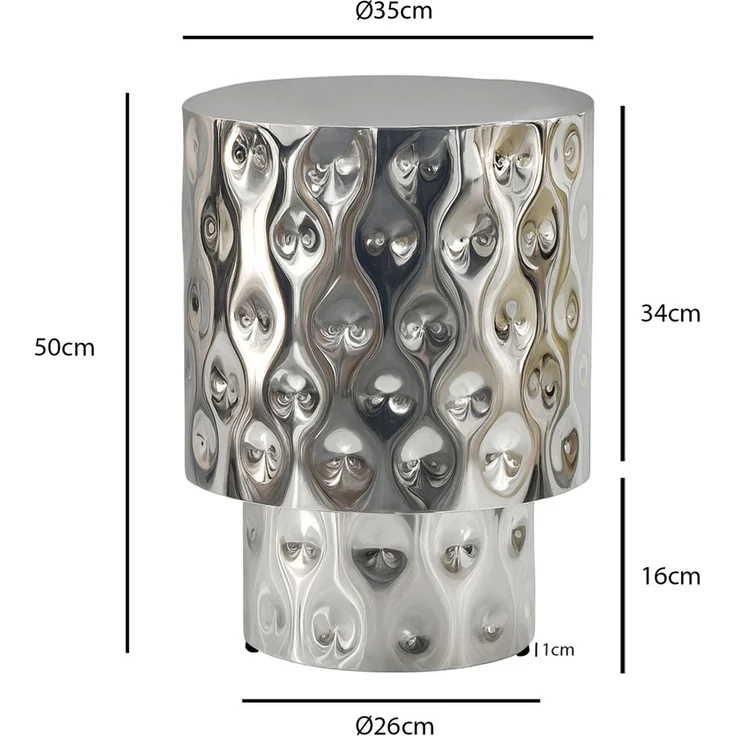 FINEBUY Beistelltisch FB77626 36cm Silber Sofatisch Wohnzimmertisch Couchtisch Hammerschlag (Extravaganter Tisch mit toller Struktur), Komplett aus robustem Aluminium gefertigt – Bild 3