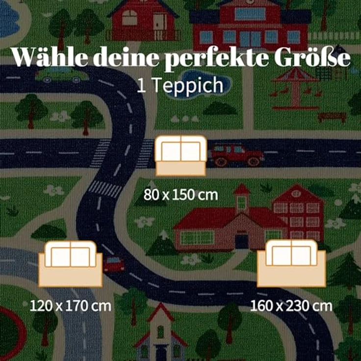 Sonive Autotour Teppich Kinderteppich 160x230 cm für Junge und Mädchen | Rutschfeste Krabbelmatte für Wohnzimmer, Schlafzimmer, Kinderzimmer – Bild 7