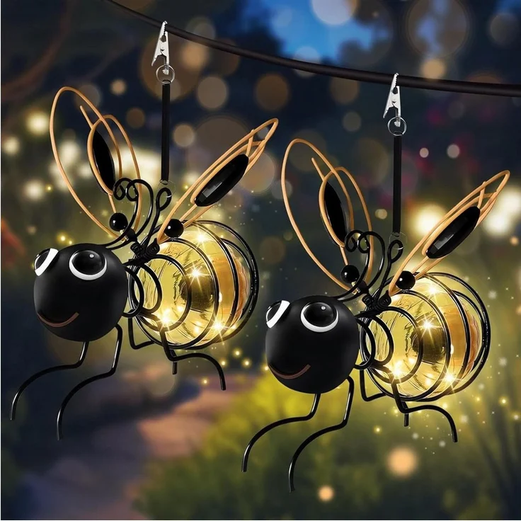 FELIXLEO LED Solarleuchte 2er Bienen Solar Hängelampen Garten Deko wetterfest LED Clip – Bild 1