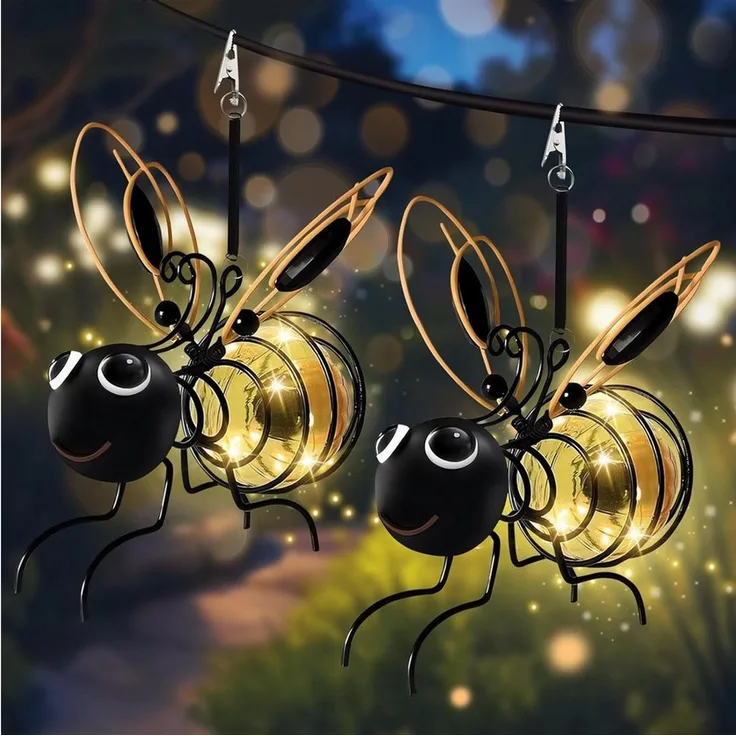 FELIXLEO LED Solarleuchte 2er Bienen Solar Hängelampen Garten Deko wetterfest LED Clip