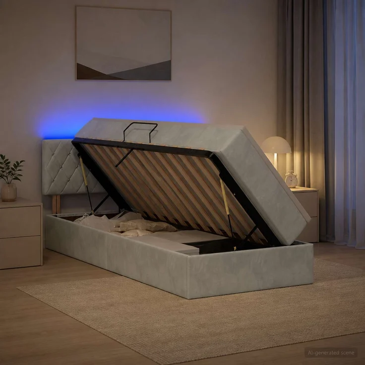 vidaXL LED-Speicherbett mit Matratze Hellgrau 90 x 190 cm Samt 3459156 – Bild 4