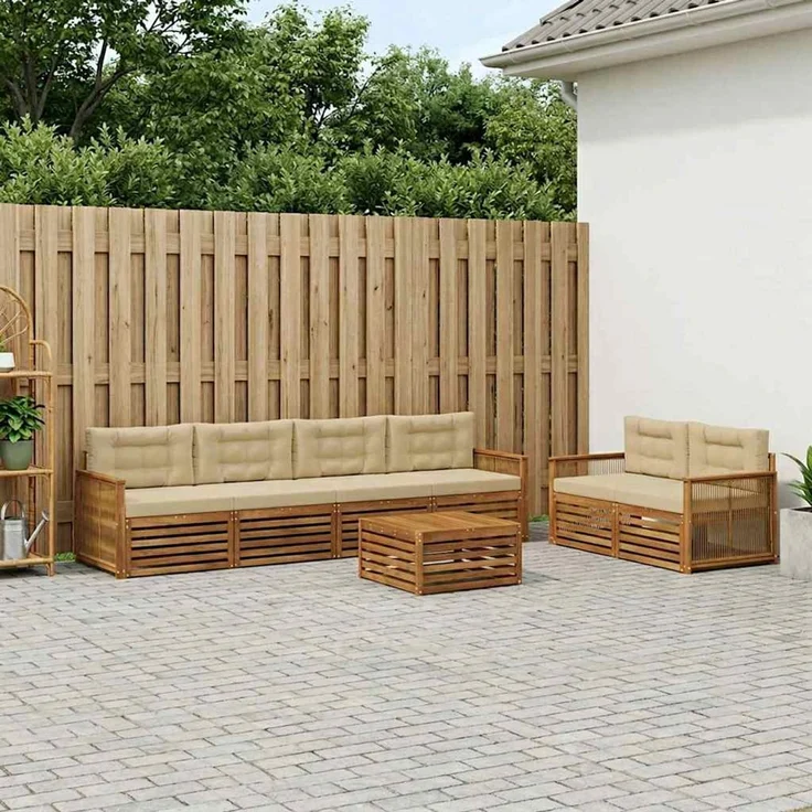 vidaXL Outdoor-Sofagarnitur 7 stk. 6-Sitzer Natur und Beige 3383061 – Bild 1