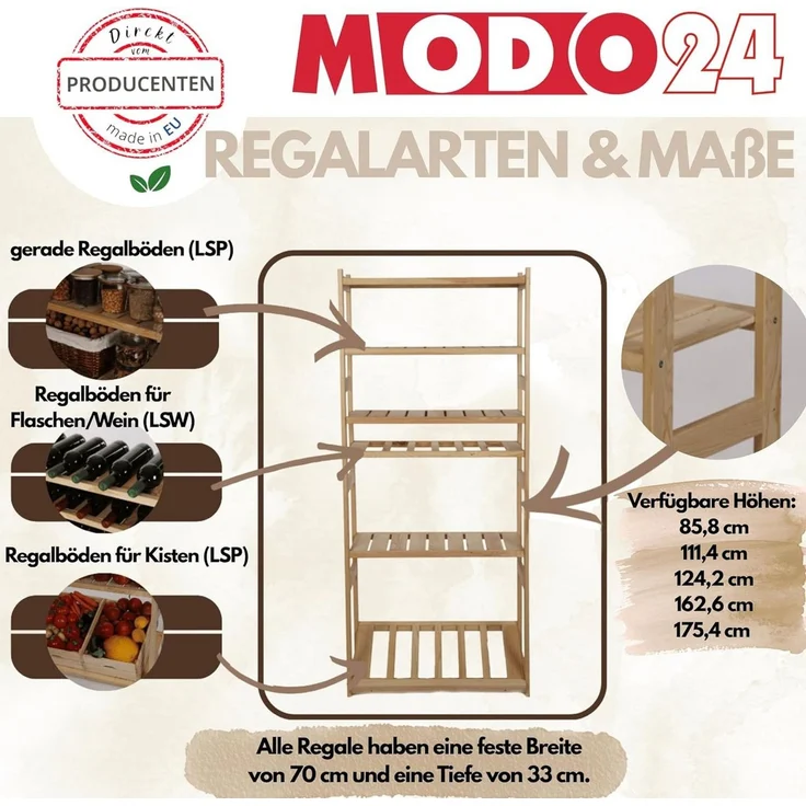 Modo24 Weinregal Kistenregal, Kombiregal, Weinregal, Holzregal, Massivholz Kiefer, Allzweckregal, Modulares Design, viele Größen und Farben – Bild 3