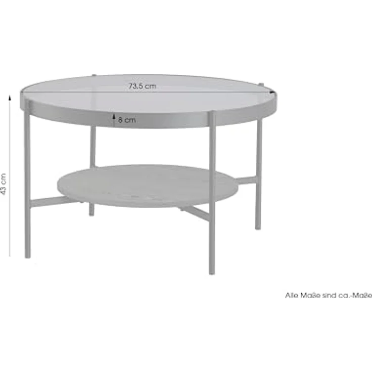 MID.YOU Couchtisch, rund, Schwarz, Metall und Glas, 73.5x42.5x73.5 cm, einfacher Aufbau – Bild 3