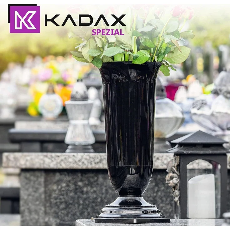 KADAX Vase, Fläschchen für Friedhof, Grabstein, Schwarz, 23 cm – Bild 8