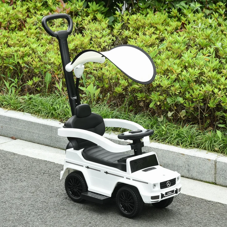Schiebewagen für Kinder von 12 bis 36 Monaten mit Mercedes-Lizenz, Verdeck und Schiebegriff, 85,5 x 40,5 x 95 cm, Weiß – Bild 4