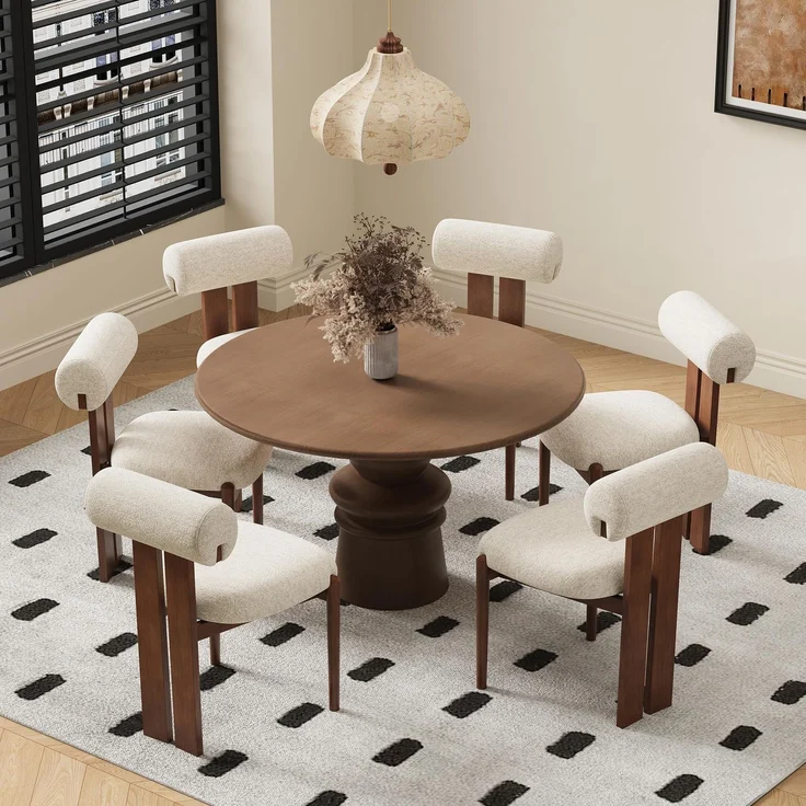 MALOL Esszimmerstühle 6er Set, Polsterstuhl Essstühle mit Holzbein, Mid-Century Modern Stoff Esstisch Stühle mit Fester Rückenlehne für Esszimmer, Küche, Restaurant, Mit dunkelbraunen Beinen, Beige