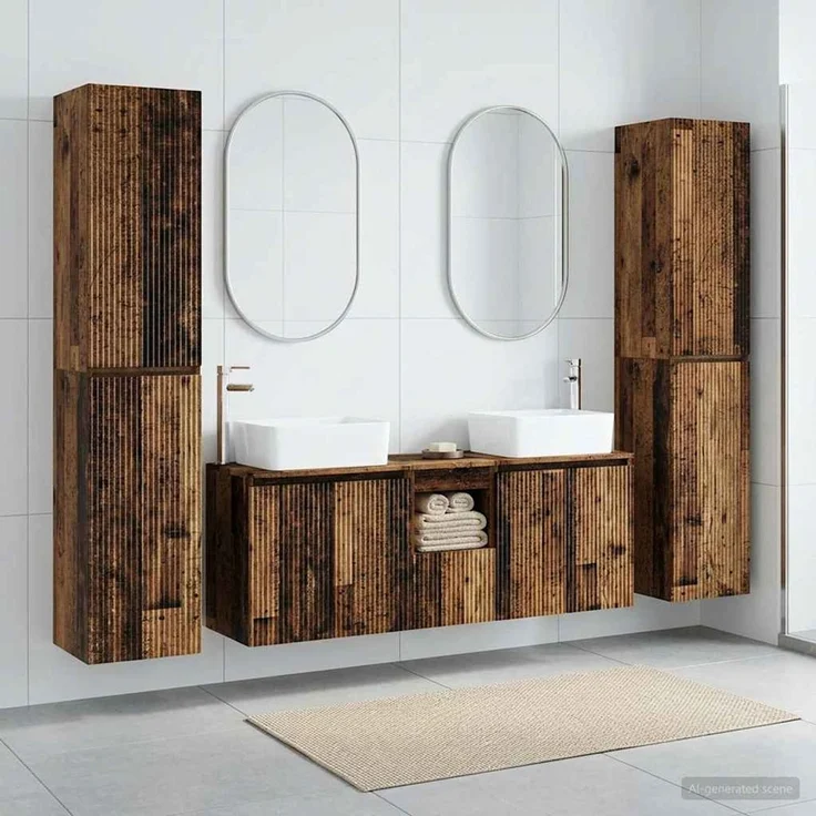vidaXL Badezimmerschrank-Set 5 stk. Altholz 33 x 34,5 x 160 cm 3406041 – Bild 1