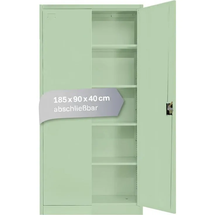 LagerZwei Aktenschrank Stahlschrank 185x90x40 cm (1-St) 3-fach verriegelt, 4 Böden, bis 50 Ordner, Flügeltüren 130°