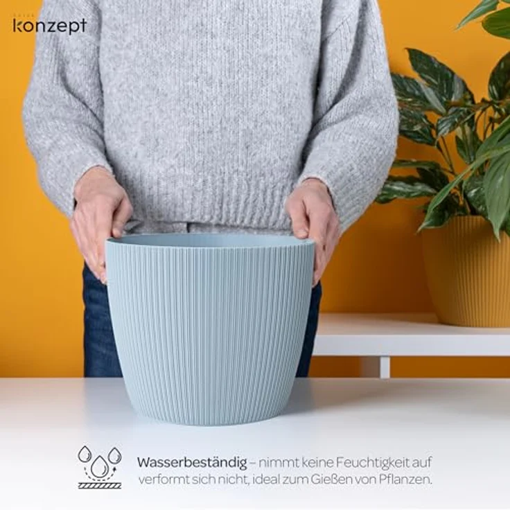 KONZEPT Blumentopf groß, gerillte Struktur 26/30cm, Übertöpfe für Zimmerpflanzen, aus Kunststoff ideal für Wohnzimmer, Küche und Balkon – Bild 8