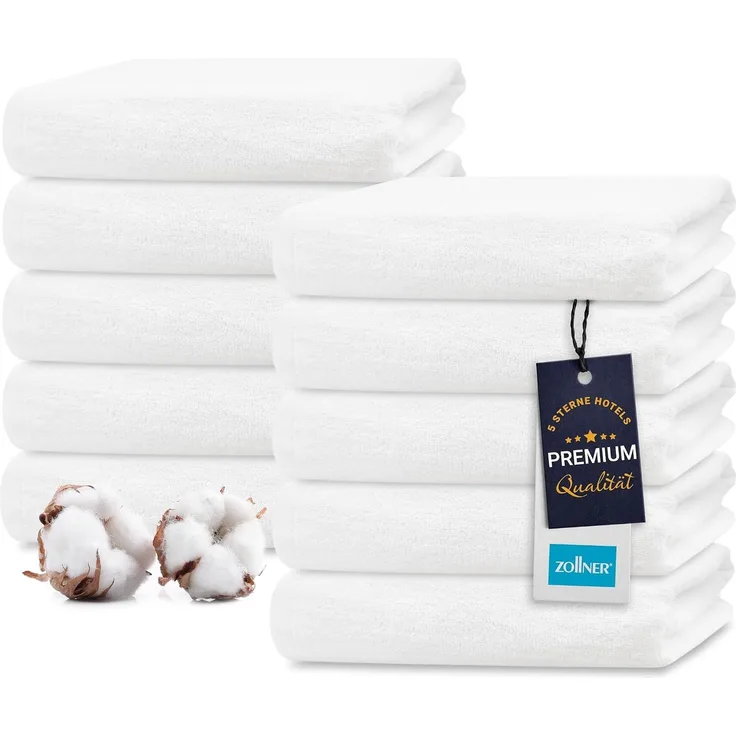 ZOLLNER Premium Handtuch-Set, 10 Stück, reine Baumwolle, 50x100 cm, Weiß