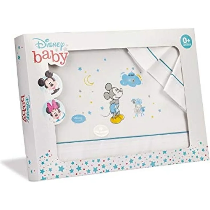 Interbaby MK006-11 3Stück Bettwäsche Wiege Disney Mickey Mouse Weiss/Blau, blau, 180 g