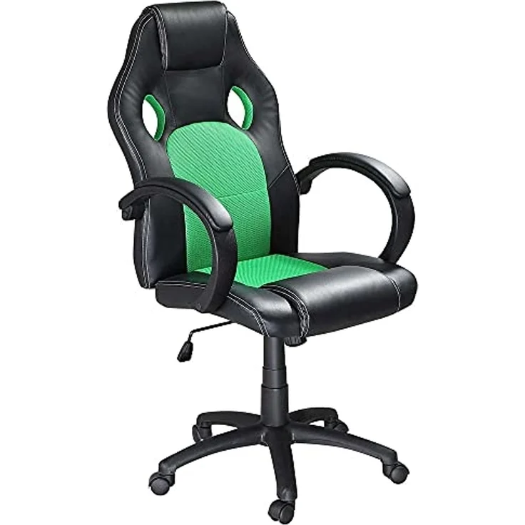 BAKAJI Sportsessel, Bürostuhl, 4 Räder, 360° drehbar, Modell Racer Gaming, extra luxuriös, aus Kunstleder, Schwarz und Stoff (Grün) – Bild 4