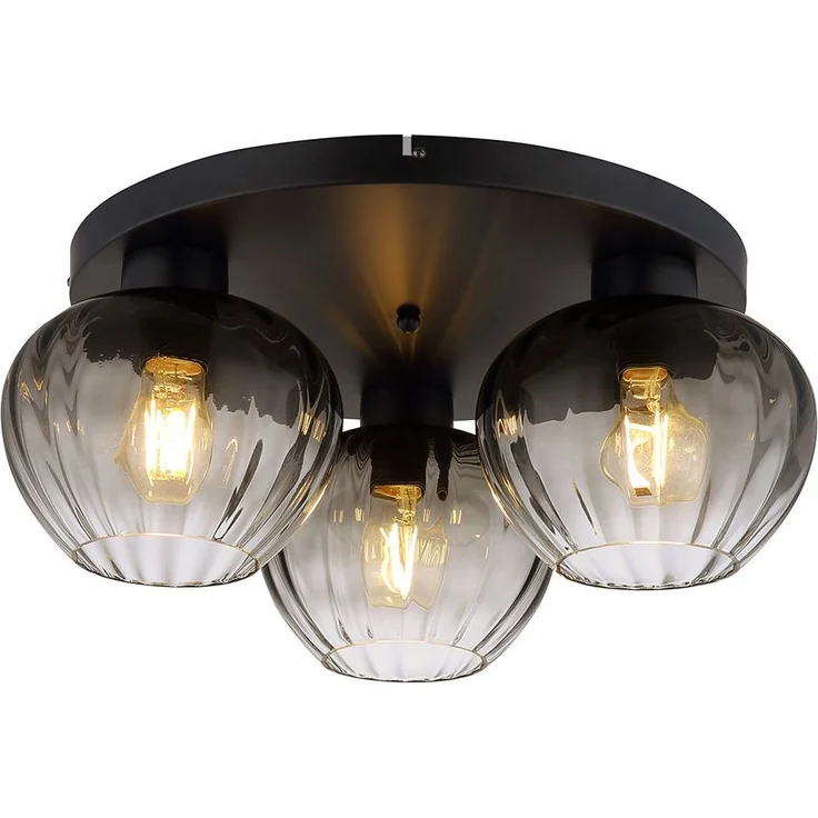 Deckenlampe, schwarz, Rauchglas, D 45 cm – Bild 1