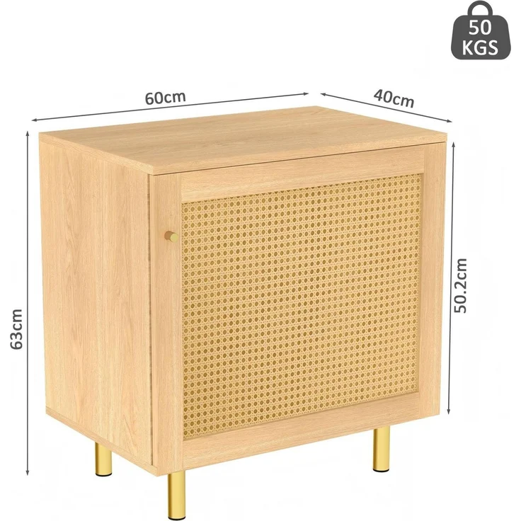DESVIAE Sideboard mit Rattantür und Einlegeboden 60x63x40 cm MDF Natur – Bild 10
