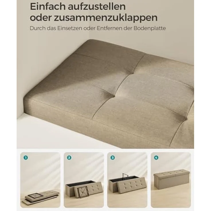 Songmics Sitzbank mit Stauraum, klappbare Sitztruhe, Aufbewahrungsbox, 38 x 110 x 38 cm, Deckel klappbar, bis 300 kg belastbar, für Flur, Wohnzimmer, Schlafzimmer, Kamelbraun LSF076K01 – Bild 6