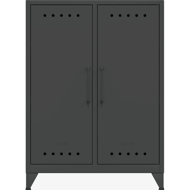 Bisley Fern Middle Sideboard, mit zwei festen Fachböden, aus hochwertigem, nachhaltigem Stahl hergestellt, 16 mm große Design Lüftungslöcher auf allen Türen, moderner und industrieller Flair, mit integrierten Füßen, H 1100 x B 800 x T 400 mm, Farbe ant...