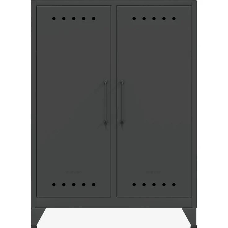Bisley Fern Middle Sideboard, mit zwei festen Fachböden, aus hochwertigem, nachhaltigem Stahl hergestellt, 16 mm große Design Lüftungslöcher auf allen Türen, moderner und industrieller Flair, mit integrierten Füßen, H 1100 x B 800 x T 400 mm, Farbe ant... – Bild 1