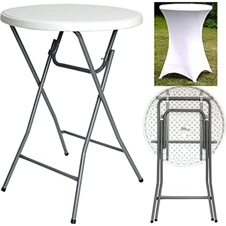 Stehtisch mit Husse Partytisch klappbar ca. Ø 80 cm Höhe 110 cm in Weiß mit pflegeleichter Husse in Weiß