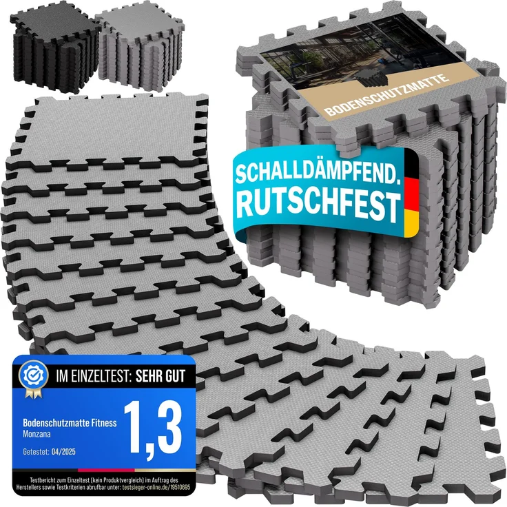 MONZANA® Bodenschutzmatten Fitness Randstücken 30 x 30cm Rutschfest Puzzlematte Trainingsmatten Fitnessgeräte Grau – Bild 1