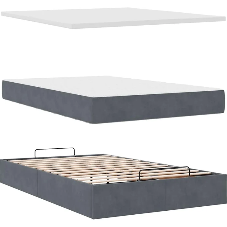 vidaXL Ottomane Bett mit Matratze & LEDs Dunkelgrau 120x190 cm Samt 3312609 – Bild 7