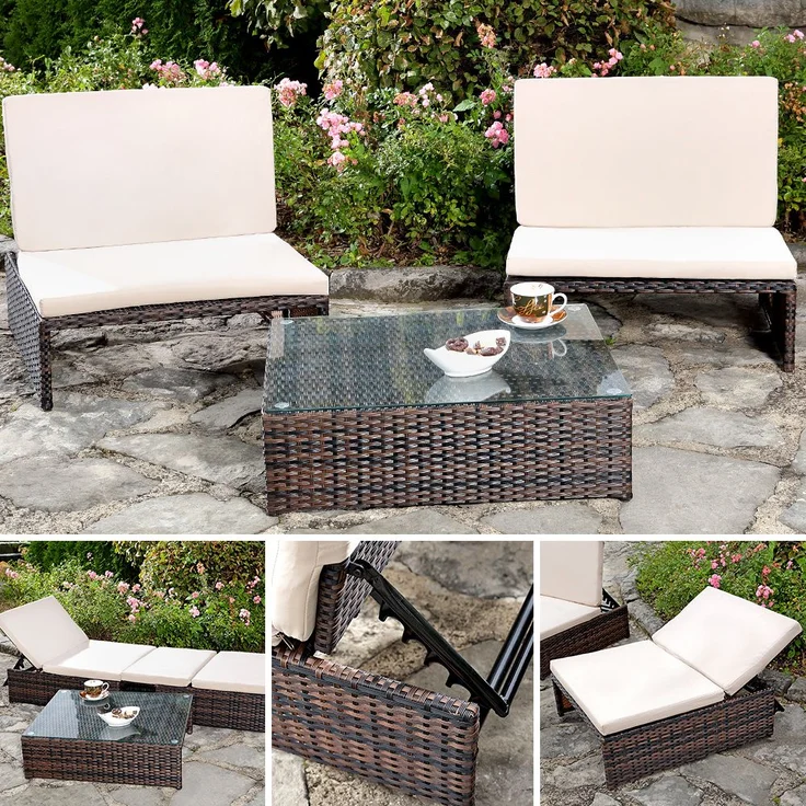 Gartenmöbelset Sessel Sitzgruppe Polyrattan Loungegarnitur Essgruppe braun – Bild 8