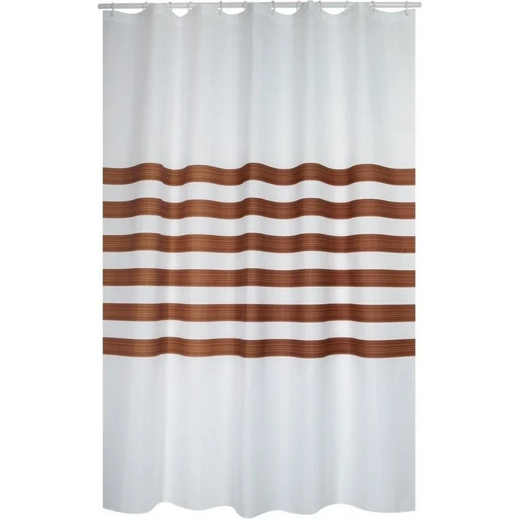 MSV Duschvorhang Cotexsa RAYAS Breite 180 cm, Textil-Duschvorhang, Made in Spain, 100% Polyester, wasserundurchlässig, Anti-Schimmel-Effekt, Anti-Bakteriell beschichtet, waschbar 30°, 180 x 200 cm, Farbe weiß / braun – Bild 2