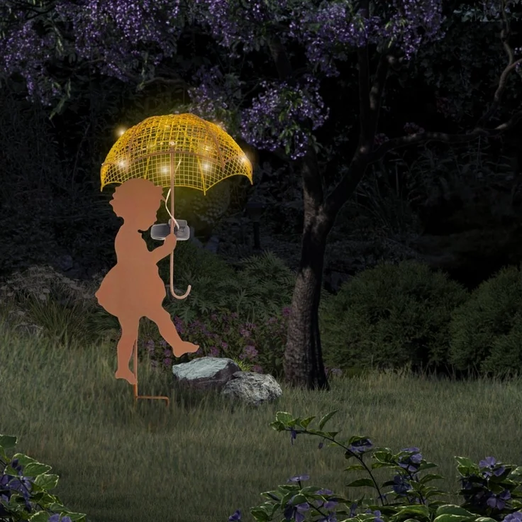 abc HOME LED Gartenleuchte Mädchen, Junge mit Regenschirm, LEDs, Solarpanel, Lichtsensor, Zwei Varianten: Junge und Mädchen – Bild 1
