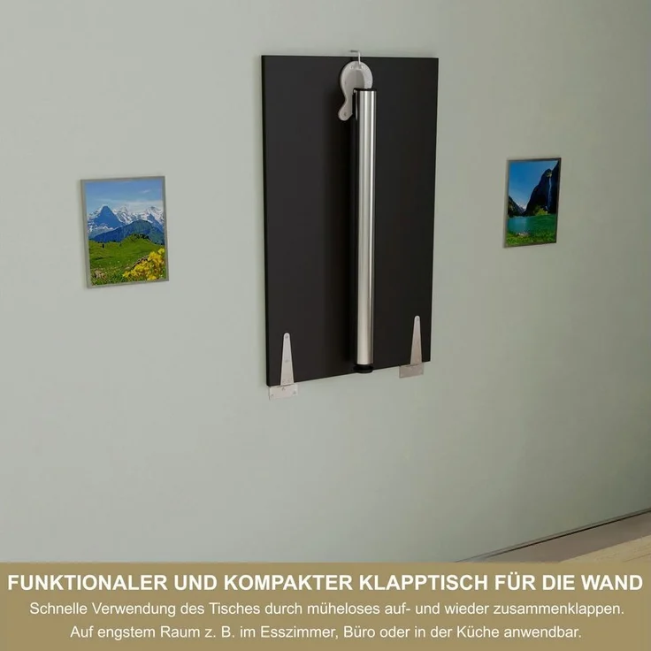 KDR Produktgestaltung Klapptisch 80x50 Wandklapptisch Esstisch Küchentisch Schreibtisch Wand Tisch, Schwarz – Bild 2