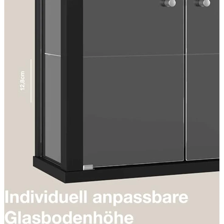 K-Möbel Hängevitrine, Glas, Schwarz, 2 Fächer, Rechteckig, 60x80x25 cm, für Wohnzimmer und Wohnwände – Bild 6