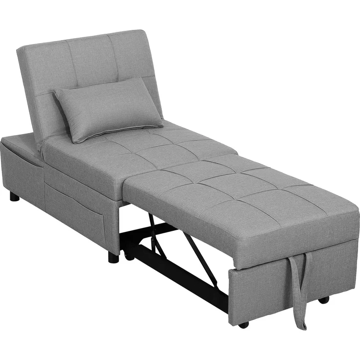 MELAYR, 4-in-1 Klappsessel mit Seitentasche, Gästebett mit Kissen, 104 x 65.5 x 81 cm, Hellgrau – Bild 2