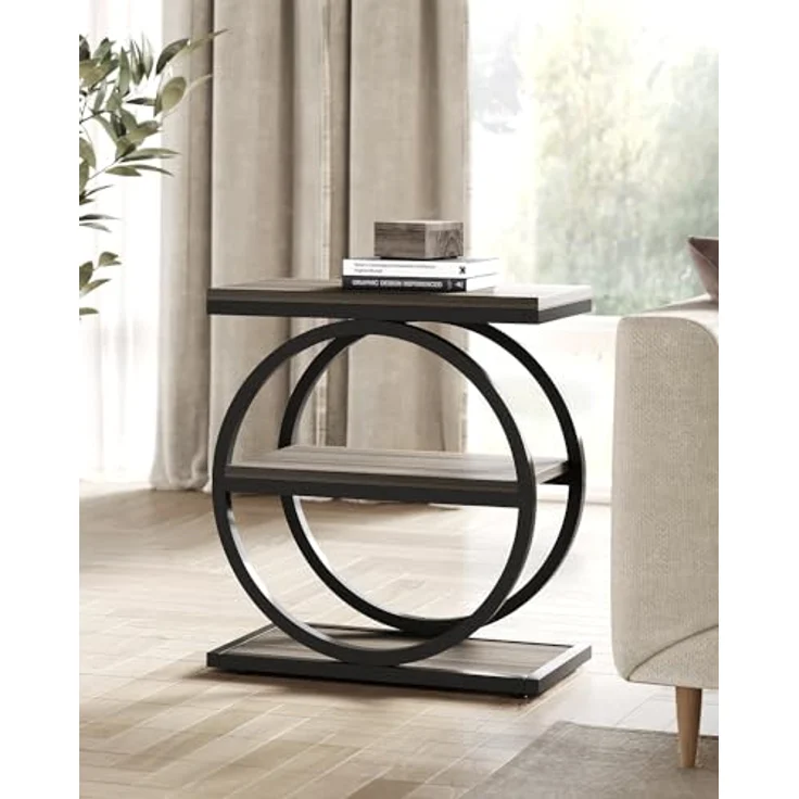 LITTLE TREE Beistelltisch, 3-stöckiger Beistelltische, schmaler Sofa-Beistelltisch für Wohnzimmer, hoher Nachttisch, Nachttisch für Schlafzimmer, Grau und Schwarz – Bild 10