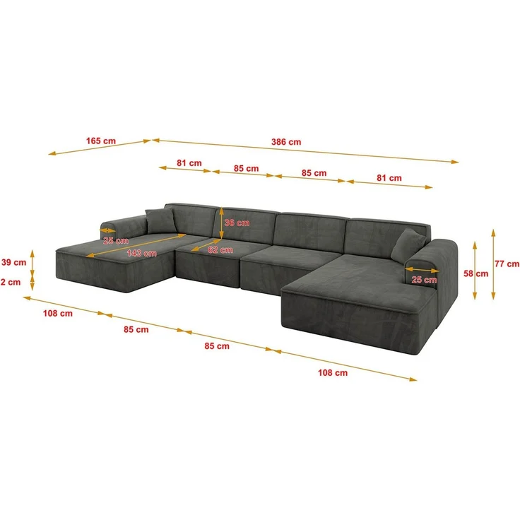 ALTDECOR Wohnlandschaft IREA-U2-v3, Sofa Praktische Bequeme Funktionsecke Couch U-Form Eckcouch, Corner Sofa U-Form Vielseitige Sofa Wohnlandschaft Wohnzimmer – Bild 4