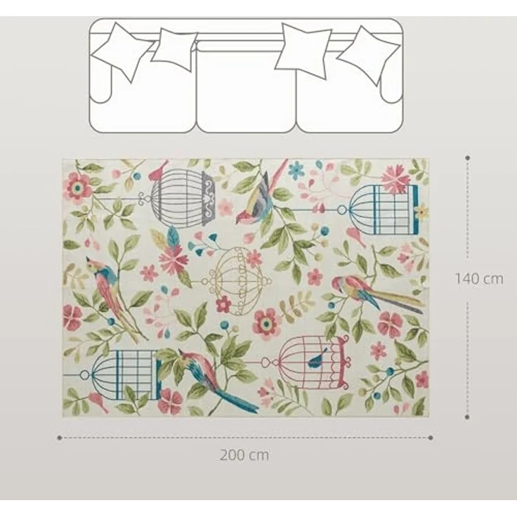 HOMCOM Teppich maschinenwaschbarer Wohnzimmerteppich rutschfester Flächenteppich, Rechteckig, Höhe: 7 mm, für Schlafzimmer, Wohnzimmer, Cremeweiß+Rosa – Bild 2