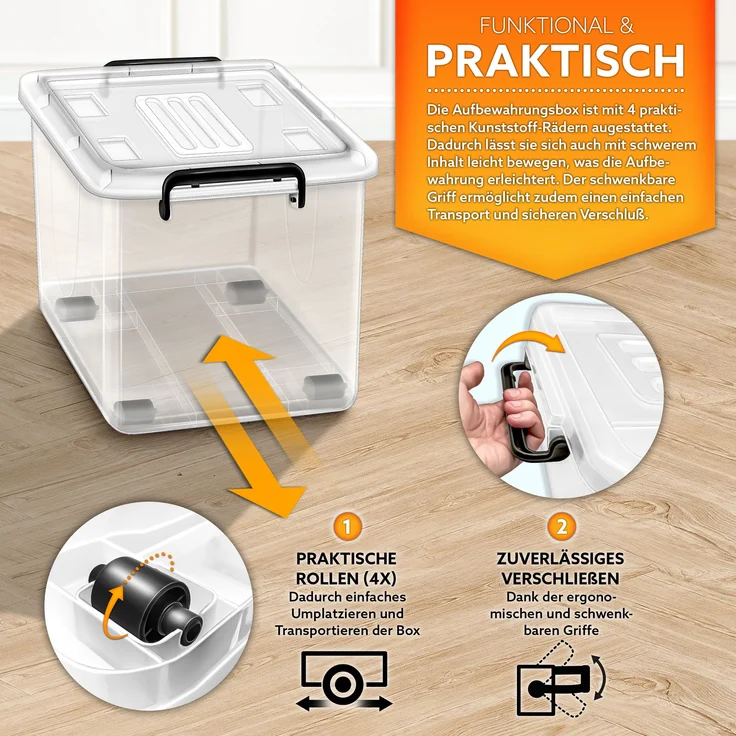 tillvex® Aufbewahrungsboxen mit Deckel 4er Set - 42L, lebensmittelecht | Kunststoff Boxen Set stapelbar | Aufbewahrung Ordnungssystem Box groß | Aufbewahrungsbox Kleiderboxen transparent 100% Neumaterial – Bild 5