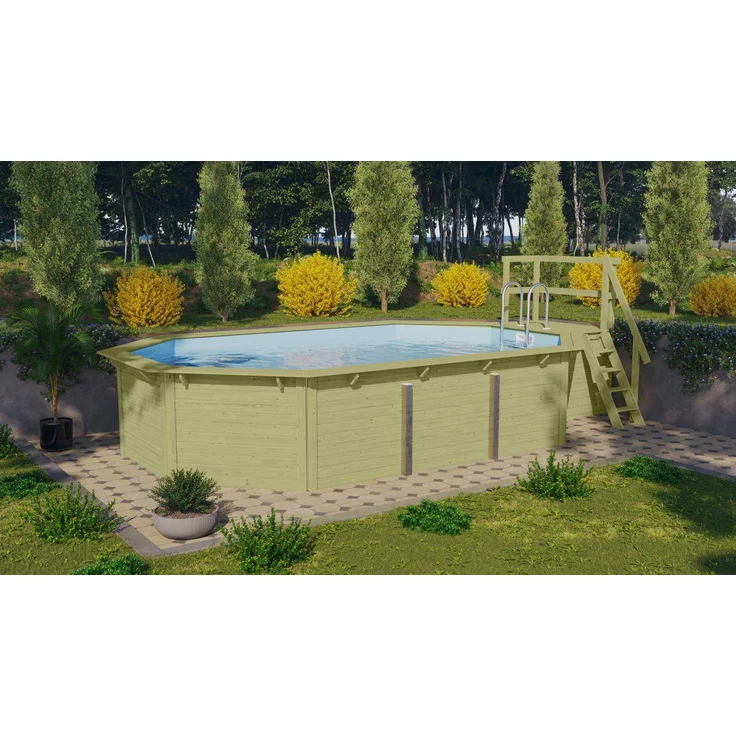 Achteck-Pool X4 400x611 cm Holz kdi mit Terasse, Set mit Filter+Skimmer