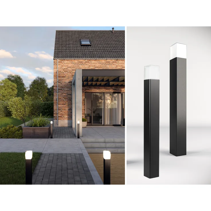 LED Pollerleuchten 2er SET ALU Schwarz Wegeleuchten IP44 Höhe 80cm