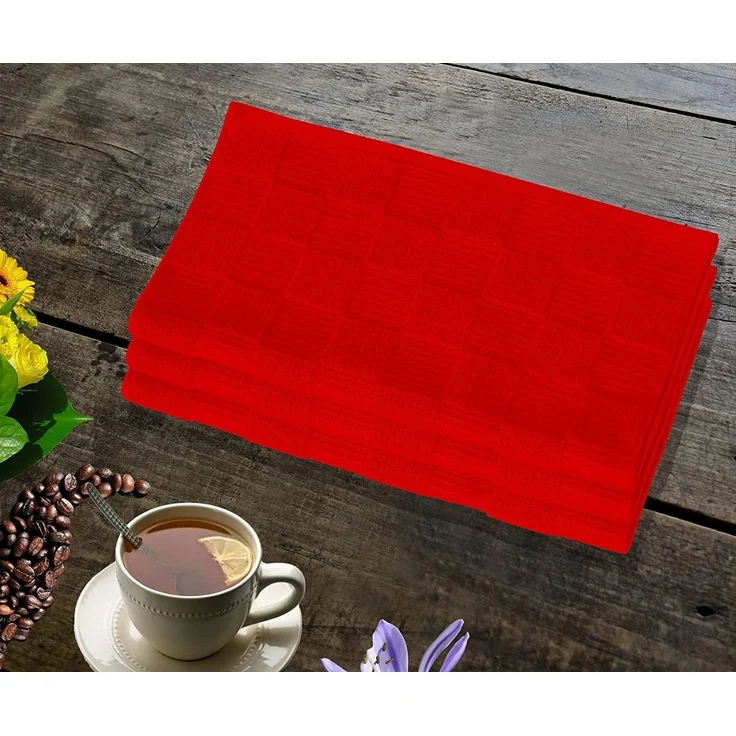 Lashuma Geschirrtuch Frottee, (Set, 3-tlg, 4er Set Küchenhandtücher 50x50 cm), Damen Geschirr Handtücher Frottee - Waffelpikee 50x50 cm rot – Bild 3