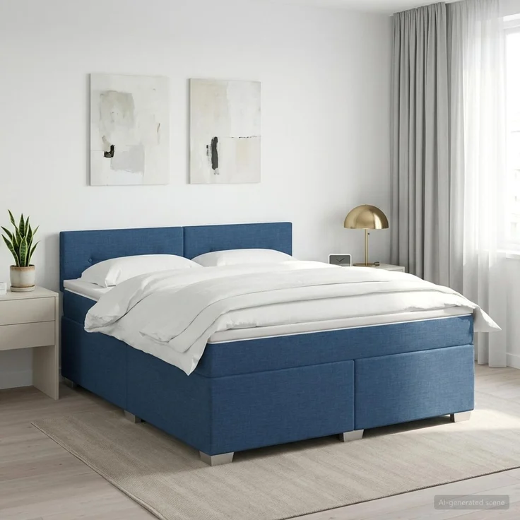 vidaXL Boxspringbett mit Matratze mit Kopfteil Blau 140 x 190 cm Stoff 3450480 – Bild 1