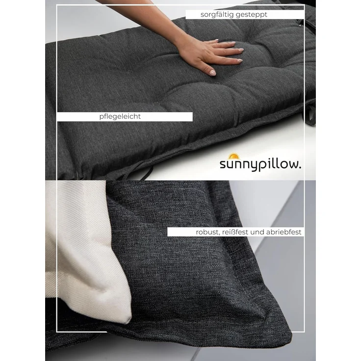 sunnypillow Hochlehnerauflage Gartenstuhlauflagen mit abnehmbarem Kopfpolster 120x50x9 cm, (2 St), Auflage Polsterauflagen UV-Lichtecht – Bild 4