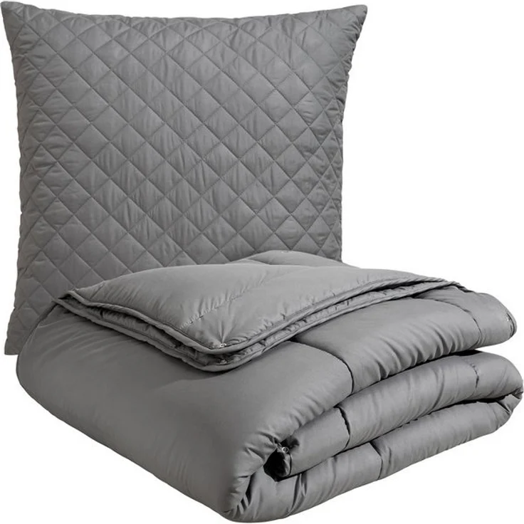 OTTO home Microfaserbettdecke + Microfaserkissen Clarra Spar Set, Decke + Kissen 135x200, 155x200 cm & weitere Größen, Set mit Kissen 40x80 cm, 80x80 cm, Sommer, Herbst, Winter in grau – Bild 4