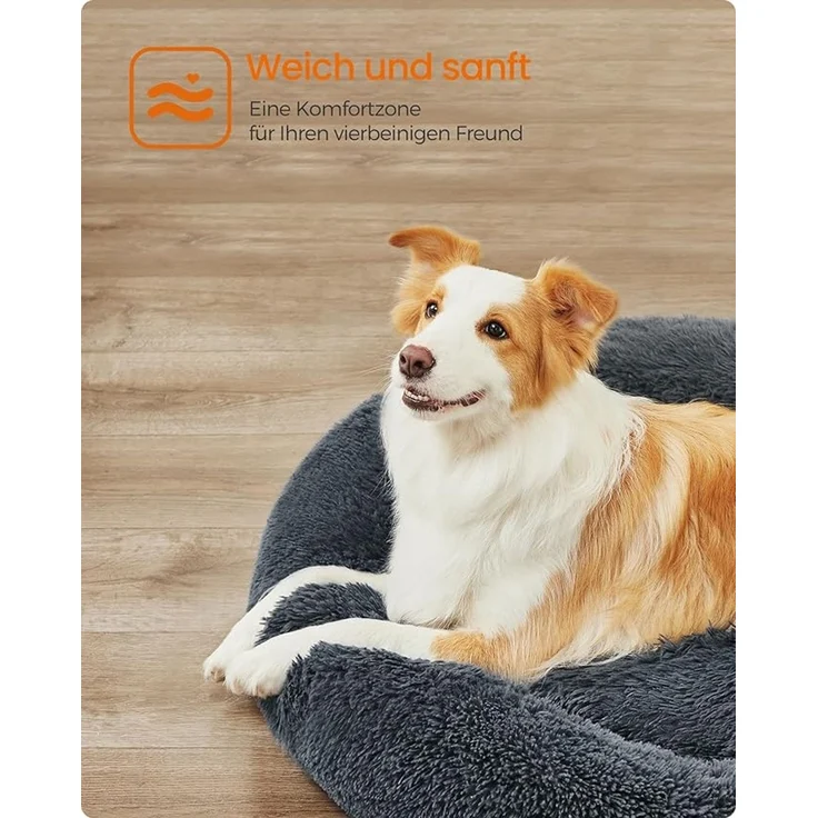 Feandrea Hundebett flauschig, Katzenbett, Donut Kissen, waschbar, Polsterung in der Mitte herausnehmbar, langer Plüsch, 90 cm Durchmesser, dunkelgrau – Bild 3