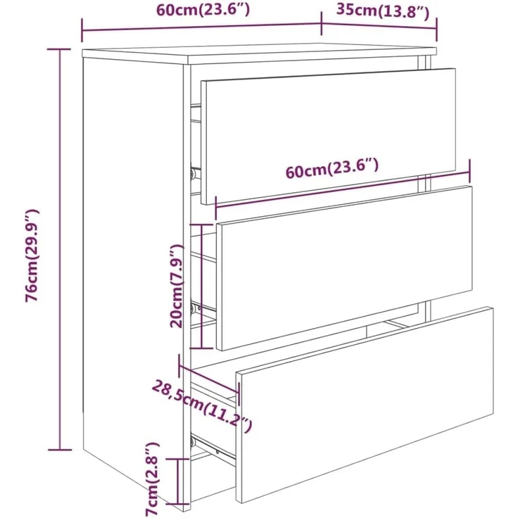 Sideboard Weiß 60 x 33,5 x 76 cm Spanplatte – Bild 3
