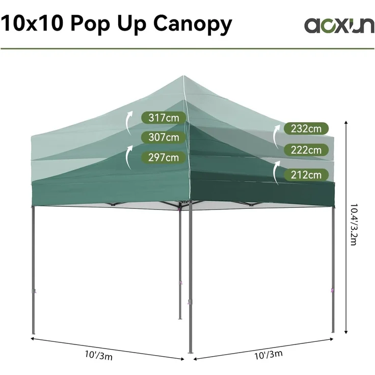 Aoxun Faltpavillon 3x3m Wasserdicht Stabil, Pop Up Pavillon mit Handtasche, UV-Schutz 50+ Gartenzelt Inkl. Rolltasche, Sandbags, Partyzelt Fuer Camping, Strand, Hochzeit und Outdoor Shelter, Grün – Bild 4