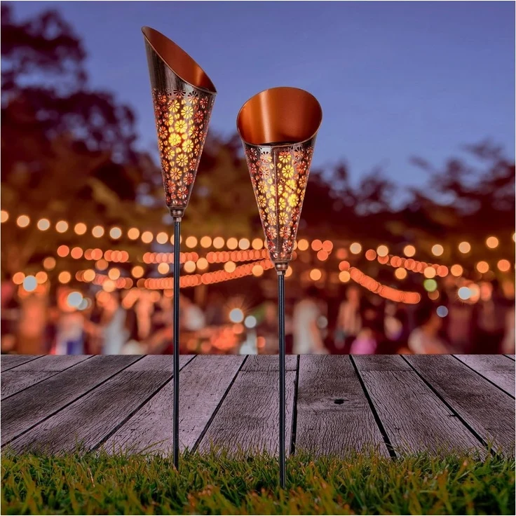 Näve Solar-Gartenleuchte Torch LED mit Dämmerungssensor 96 cm kupfer – Bild 1